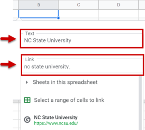 example adding link text in the Link field