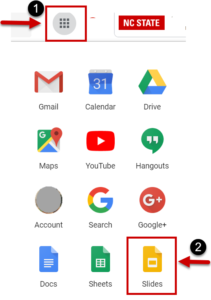 The Google Apps Option Icon highlighted